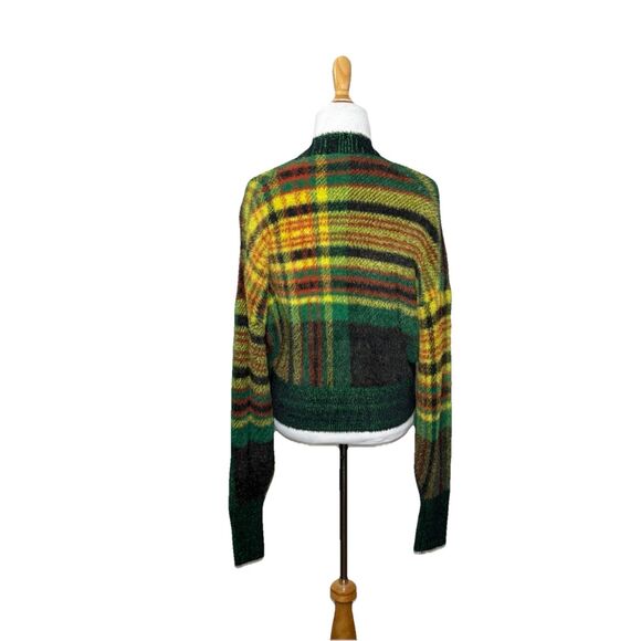 Urban Outfitters Green Yellow Thea Fuzzy Plaid Cropped Cardigan Size XS Womens - Picture 3 of 8